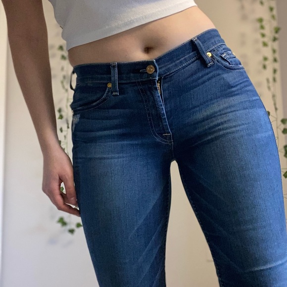 7 FOR ALL MANKIND Skinny Mid-rise Blue Jeans - Picture 2 of 6